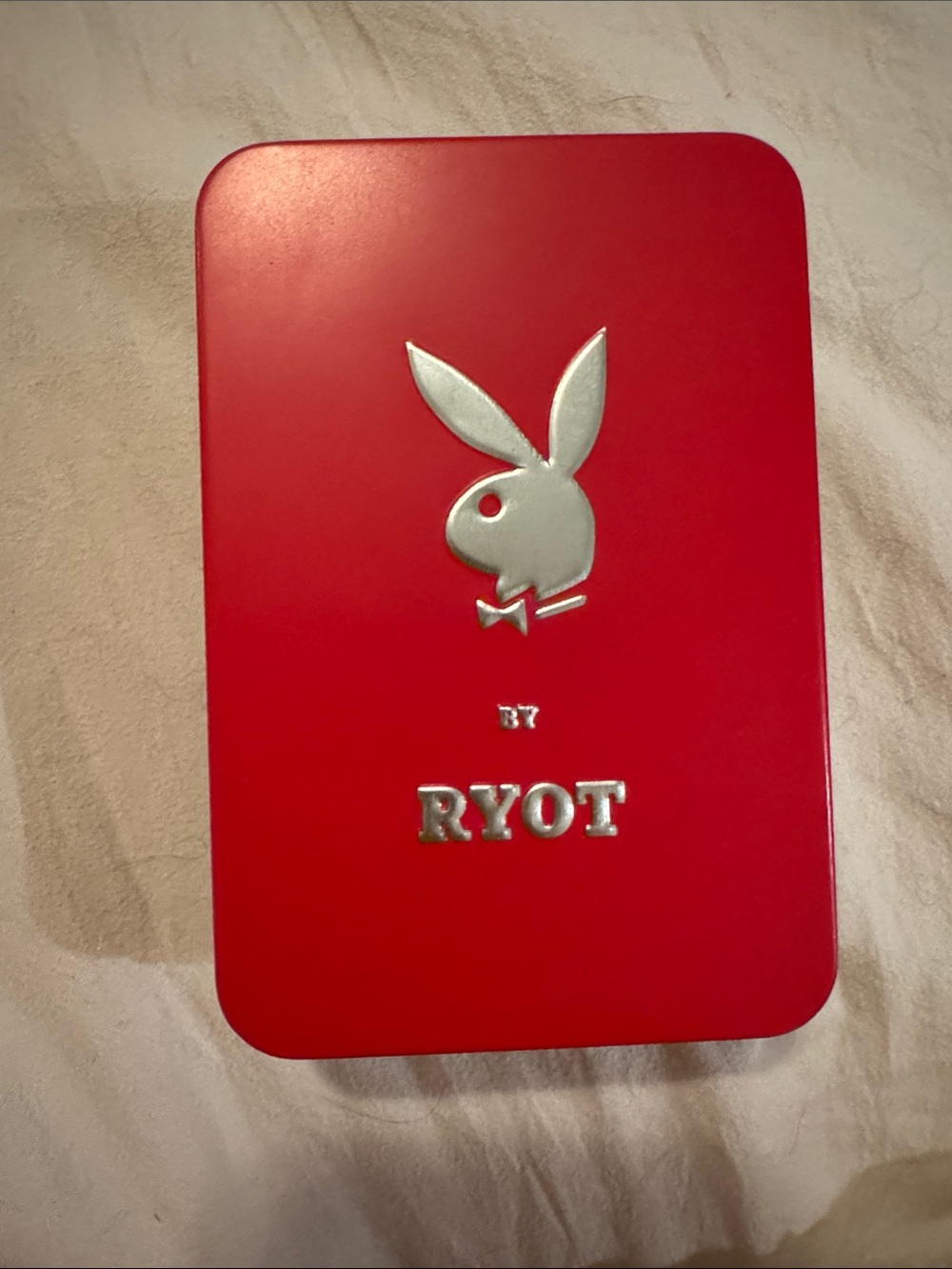 PLAYBOY Cream and Red Lip Graphic Pen with New Charger and Red Stash Box